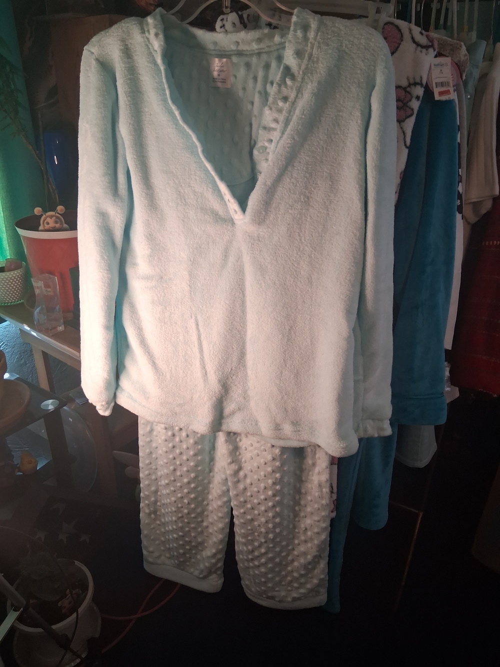 Jaclyn Smith Plush Two-Piece Pajama Set in Light Aqua